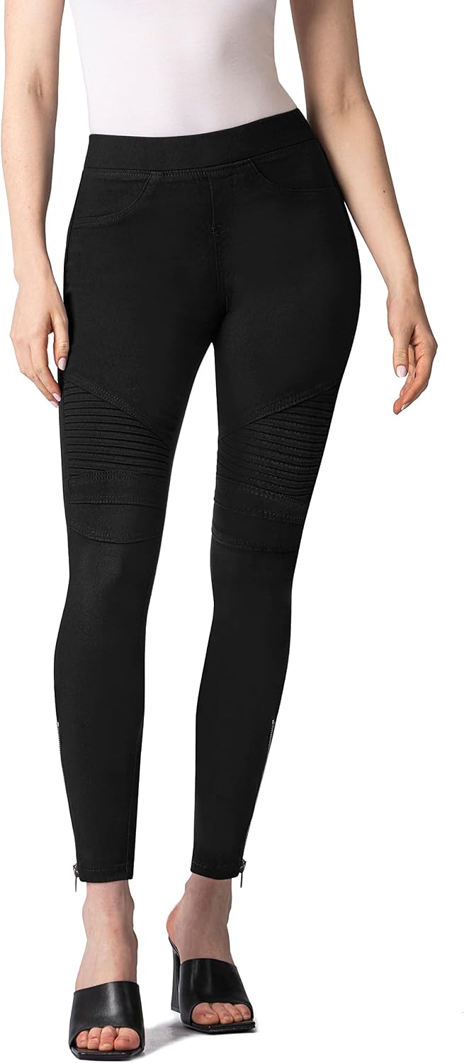 Hybrid & Company Women's Stretch Moto Pants | Super comfy stretch fabric, moto inspired detail, slim modern fit, easy pull on pants for office, travel, casual daily wear
