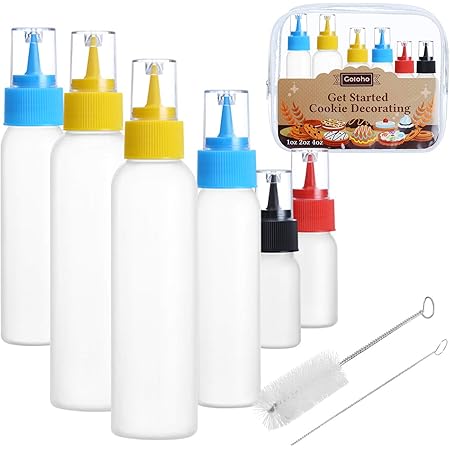 Writer Bottles, Cake Decorating Squeeze Bottles, 2 each(1, 2, and 4 ounce), Cookie Cutter, Food Coloring and Royal Icing Supplies