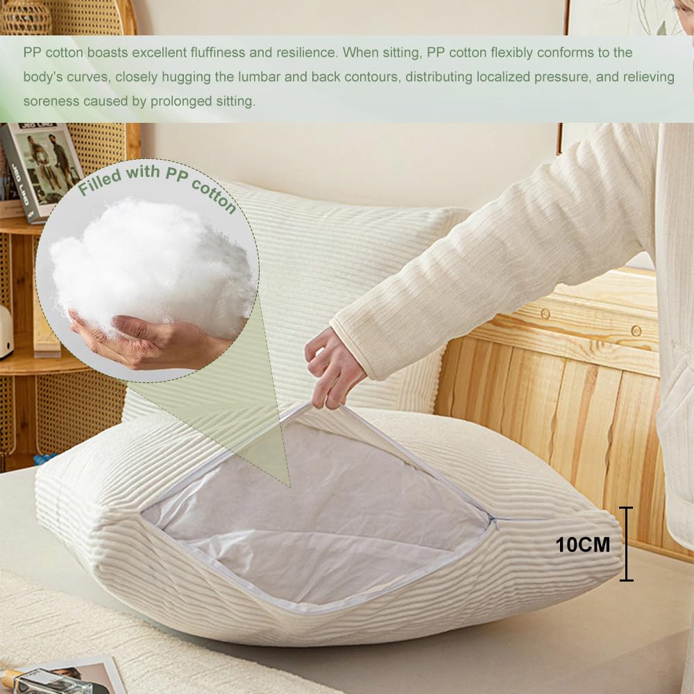 Wygodna poduszka pod plecy na łóżko i sofę, nadająca się do prania, poduszka do czytania ze zdejmowanym pokrowcem, duża (75 x 60 x 10 cm), ergonomiczne podparcie, miękka biała poduszka pod plecy na