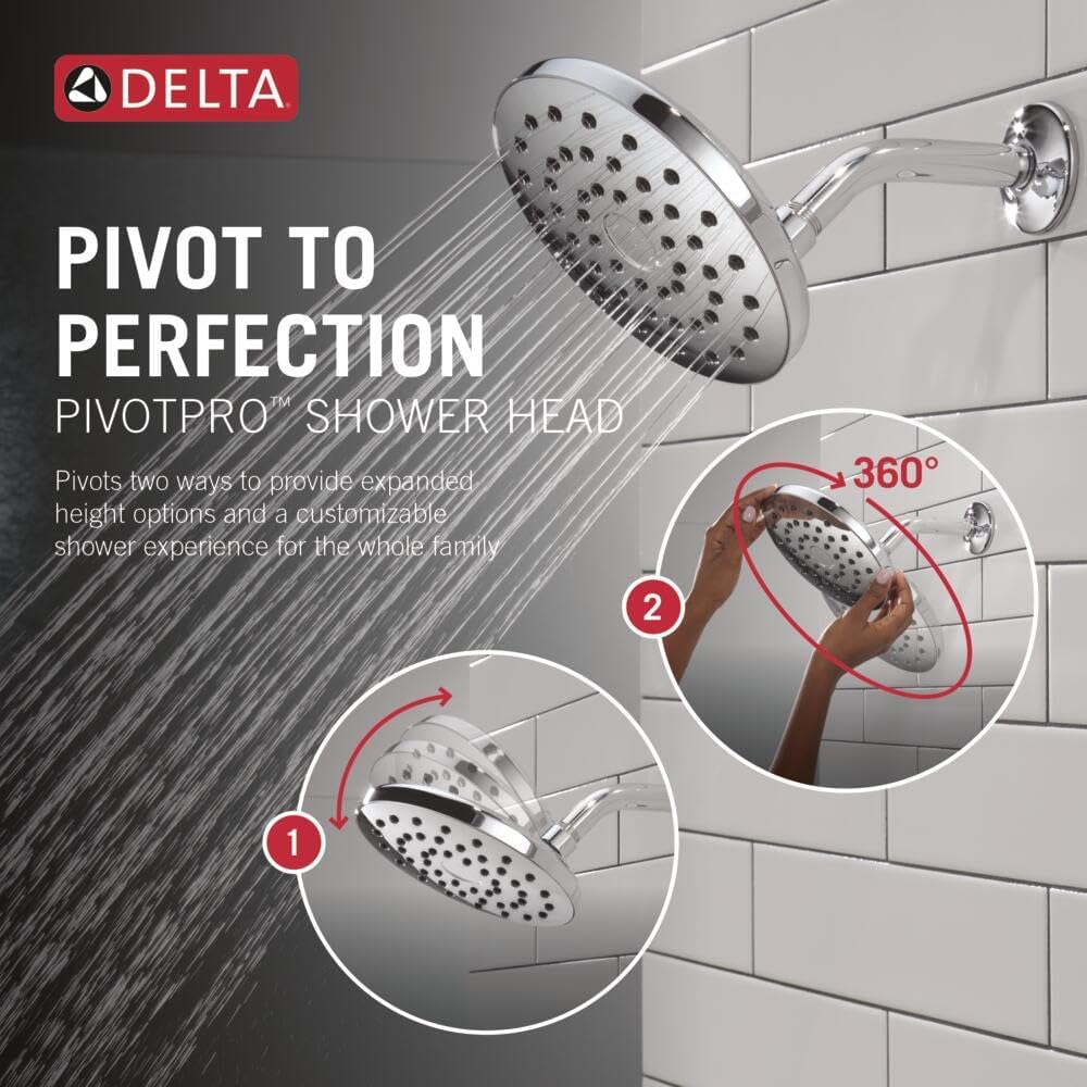 Delta PivotPro Chrome Rain Showerhead, Single Setting 7 Inch Round Shower Head, Showerheads, 1.75 GPM Flow Rate, Chrome 75104 - Image 2