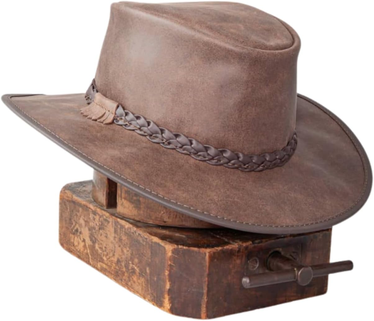 American Hat Makers Crusher Leather Cowboy Hat | Premium Crushable Outback Hat | Handcrafted & Durable for Travel - Image 6