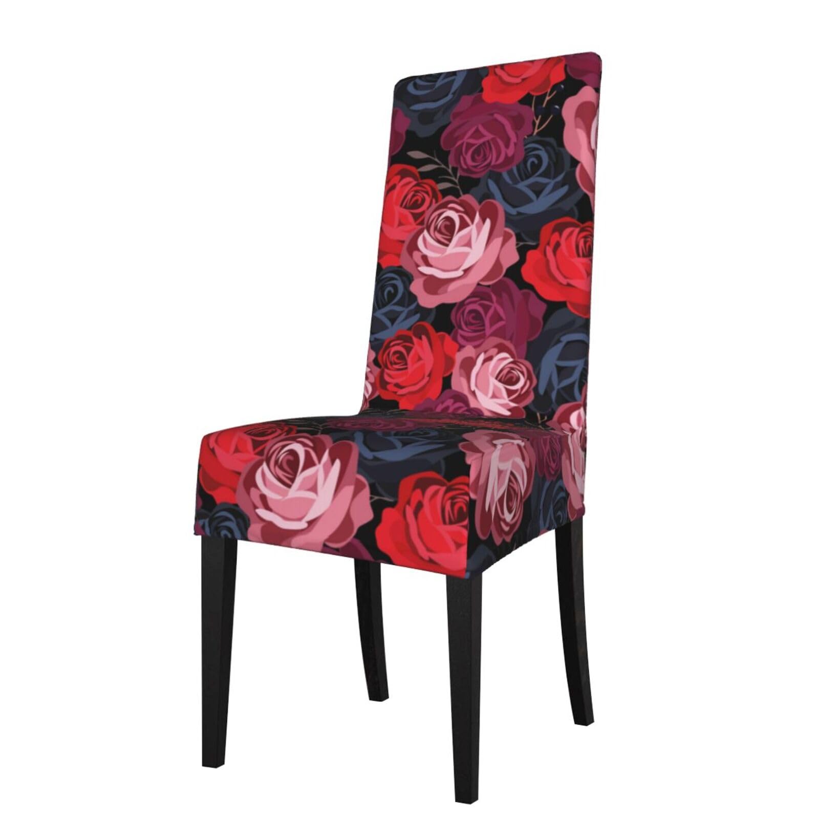 LKYMOH Black Background Rose Print, Chair Covers Stretch Chair Slipcovers for Dining Room, for Party Pet Protection Universal Fit Soft Polyester