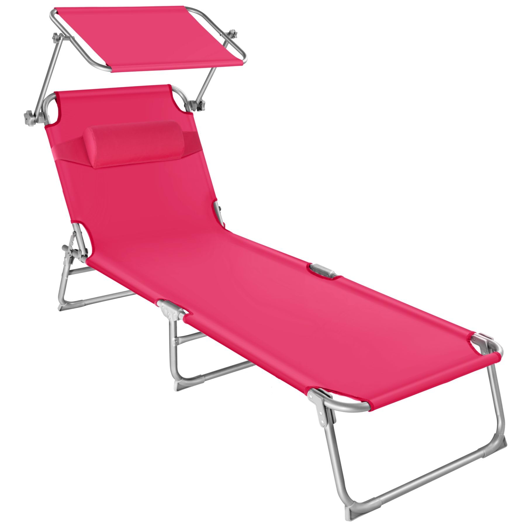 TecTake® Tumbona Plegable con Toldo y Respaldo Regulables, Tumbona Piscina con Reposacabezas y Parasol, Tumbona Playa Resistente a la Intemperie, Tumbonas Jardín Exterior, Carga Máx. 110 kg - Rosa