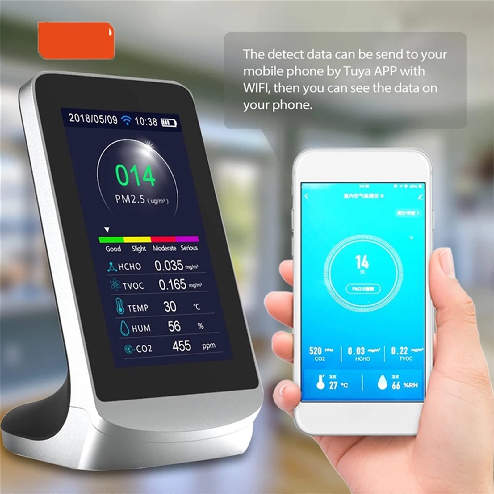Detector de gas, monitor de calidad del aire interior, analizador de CO2 y TVOC, alimentado por USB, medidor de dióxido de carbono multifunción
