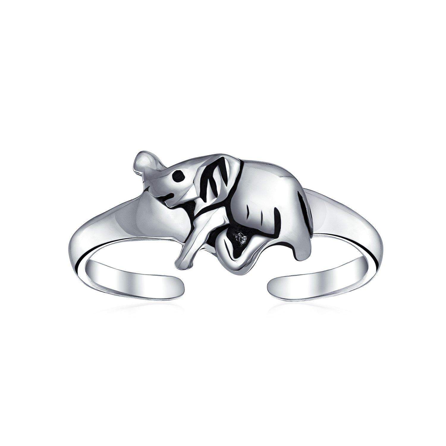 Set di Due Elefanti Fortunati con Proboscide in Su & Anello a Spirale Aperta Filigrana Midi Celtica per Donne e Ragazze in Argento Sterling .925 Ossidato Regolabile