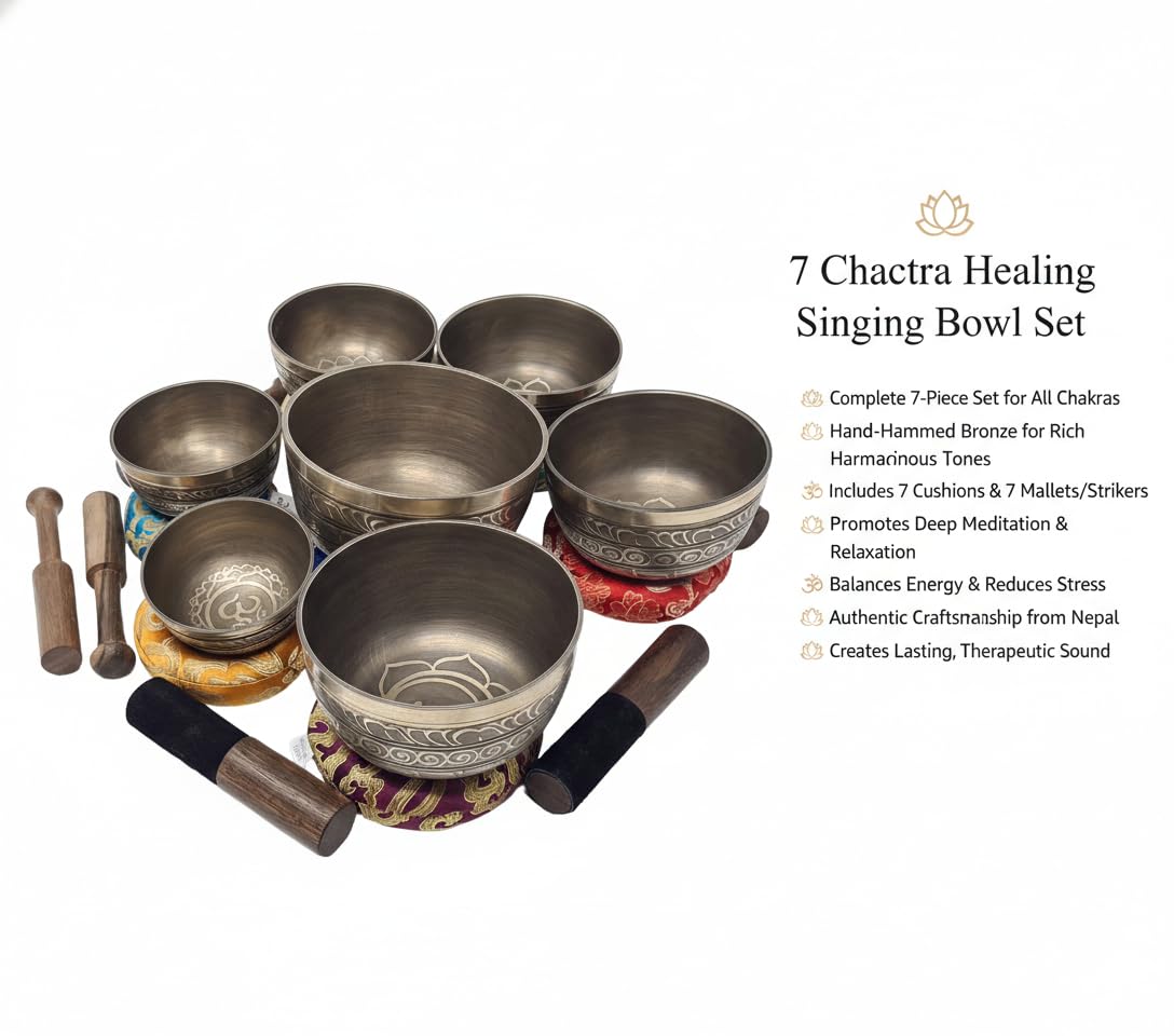 Lot De 7 Bols Chantants Tibétains - Méditation Chakra - Bronze - Népal - Neuf