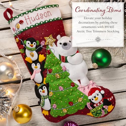 Image of Bucilla Felt Applique 6 Piece Ornament Making Kit, Polar Pals, Perfect for DIY Arts and Crafts, 89752E