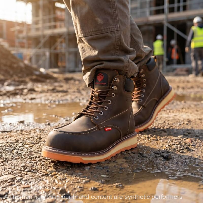 Image of SUREWAY Mens Heavy Duty Soft /Composite /Steel Toe Work Boots for Men-Comfortable,GoodyearWelt,Full Grain Leather,6 in Wedge Moc Toe Construction Boots /Shoes
