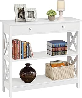 Yaheetech Console Table for Hallway, Slim Entryway Table with Drawer & Storage Shelves, Wood Sofa Table for Small Spaces, Entryway, Living Room, 80x30x80cm, White
