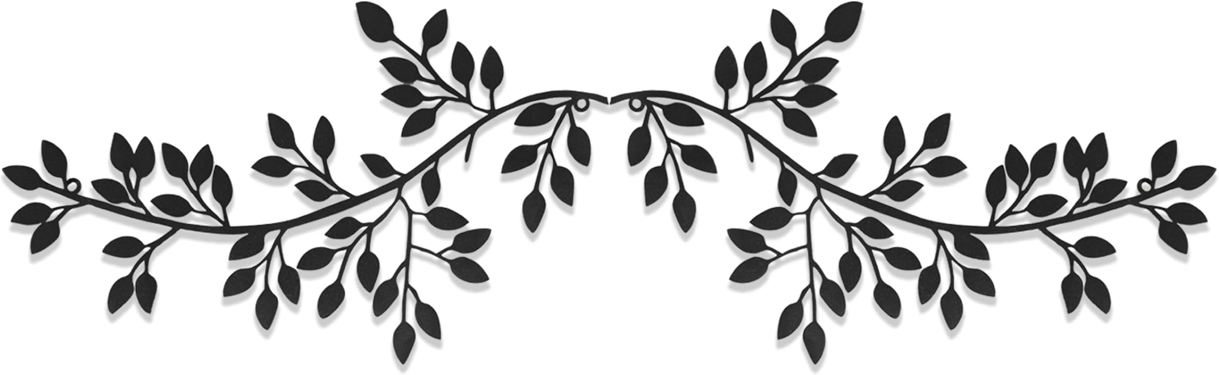 Sunolga 2 Pieces Metal Tree Leaf Wall Decor, 12 x 6.5 Inch Vine Olive Branch Leaf for Living Room, Outdoor Decoration, Black