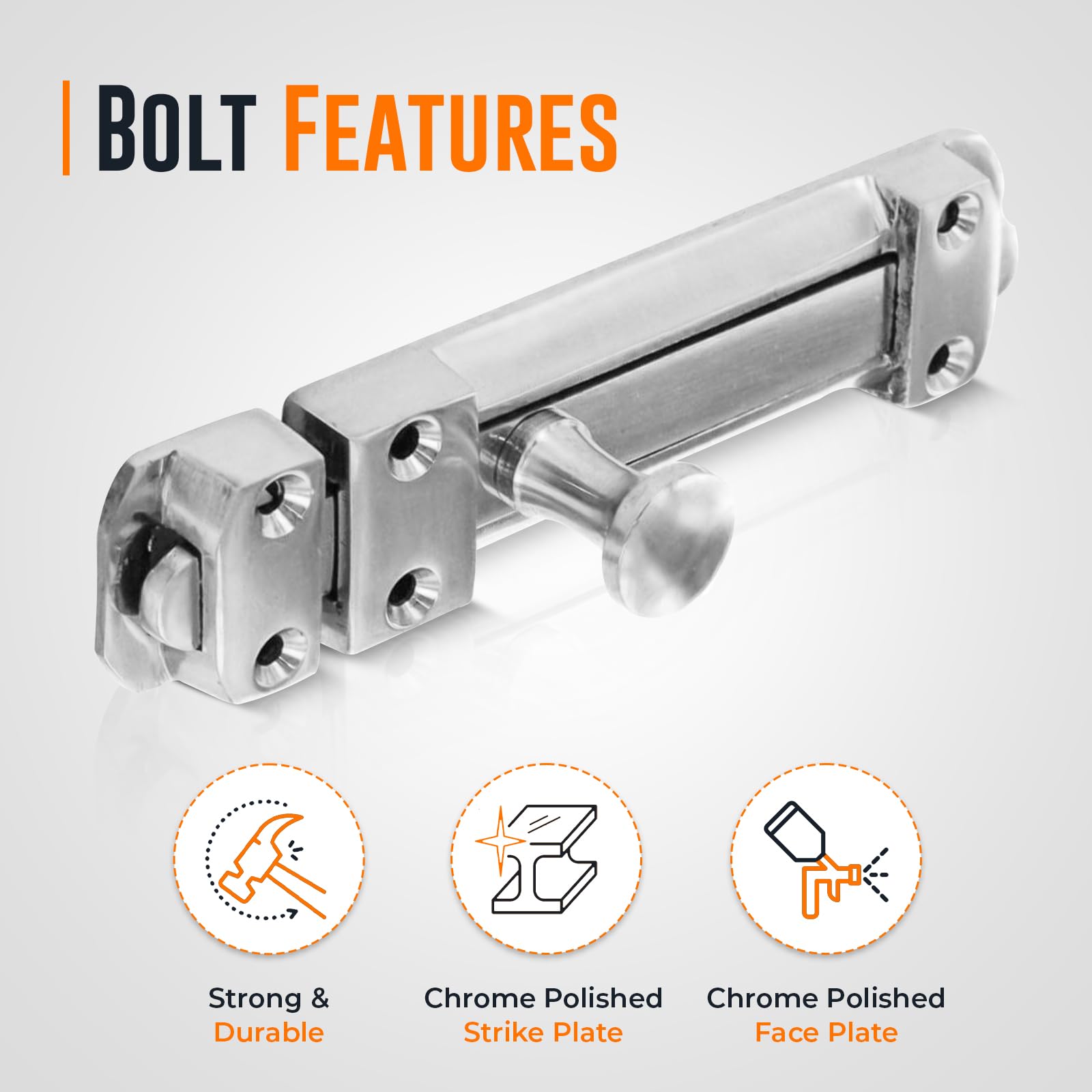 Pack of 2 Polished Chrome Sliding Door Lock 100mm Polished Chrome Door Bolt - Image 4