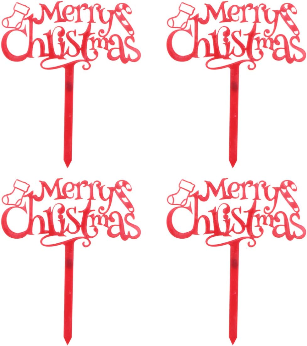 Amosfun 10pcs Acrylic Merry Christmas Cake Toppers Xmas Cupcake Toppers Christmas Cake Decorations Food Picks for Party Holiday Supplies Cake Tools