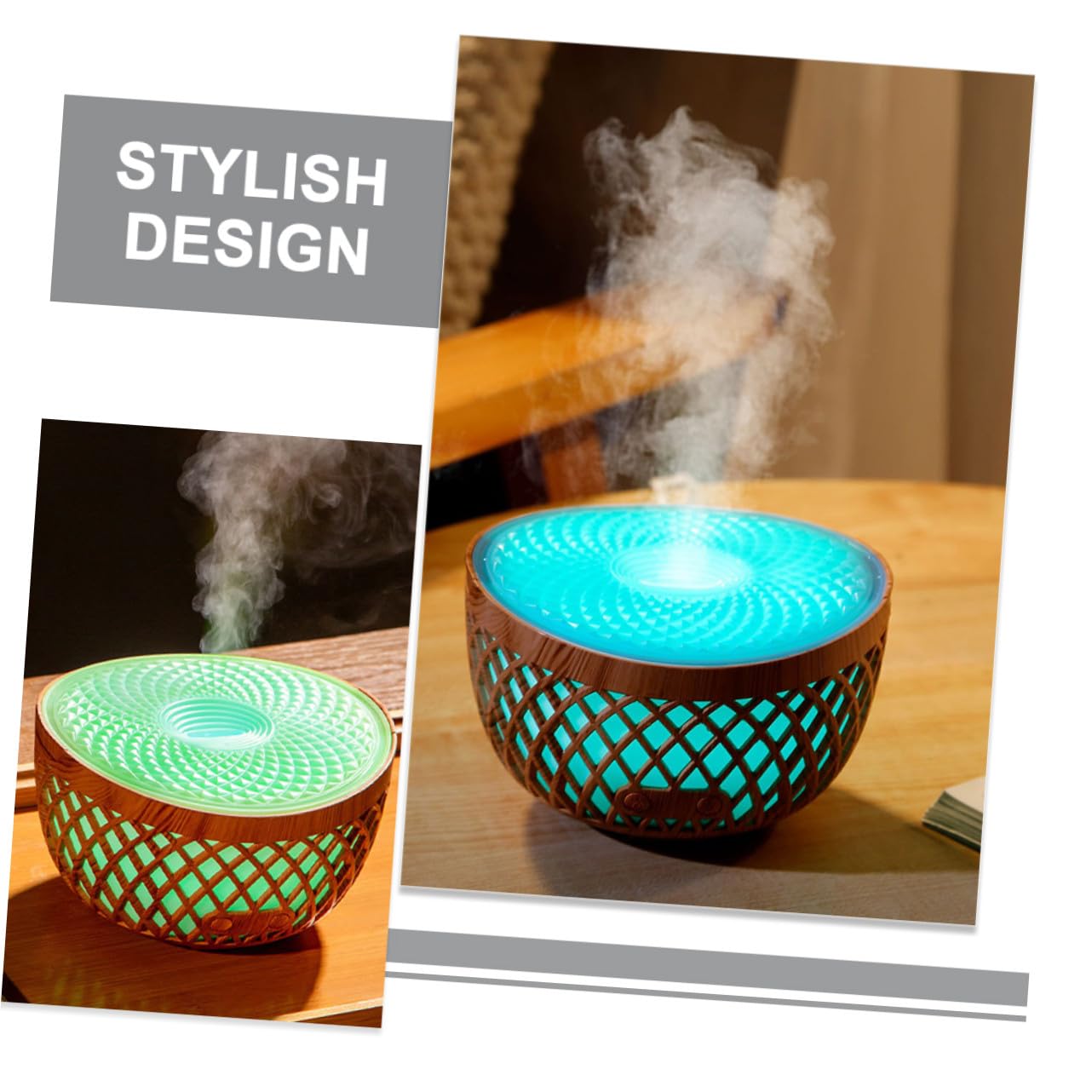 Humidificador Difusor de Aromaterapia Inalámbrico Capacidad 320Ml y Diseño de Madera para Decoración de Escritorio Hogar