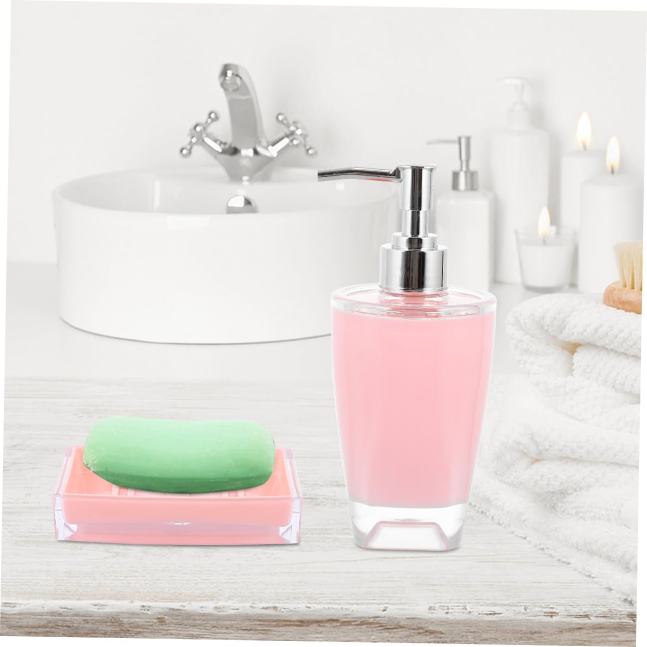 Set Accessori da Bagno Rosa 4 Pezzi in Ps Elegante e Funzionale per Mantenere Ordinato Bagno come Regalo la Casa