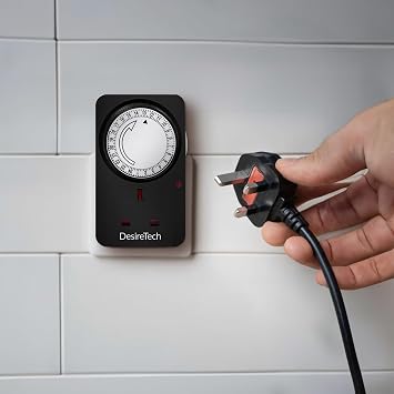 Desiretech Plug-in Timer Switch, 24 Hour Segment Timer, Light Plug Socket to Control Appliances Up to 3120W, For Home Security, Deters Burglars, Automatic On/Off, Ideal for Christmas Lights - Black