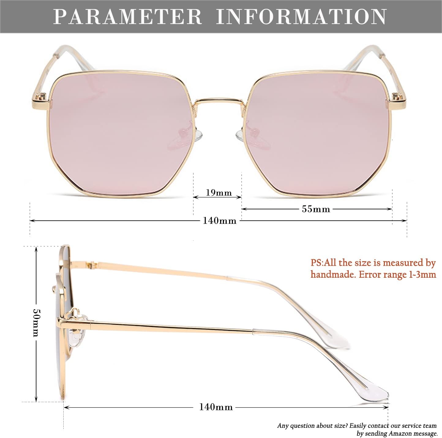 HJSTES Large Hexagonal Polarized Sunglasses Womens Men Trendy Square Mirrored Lens UV Protection - Image 7