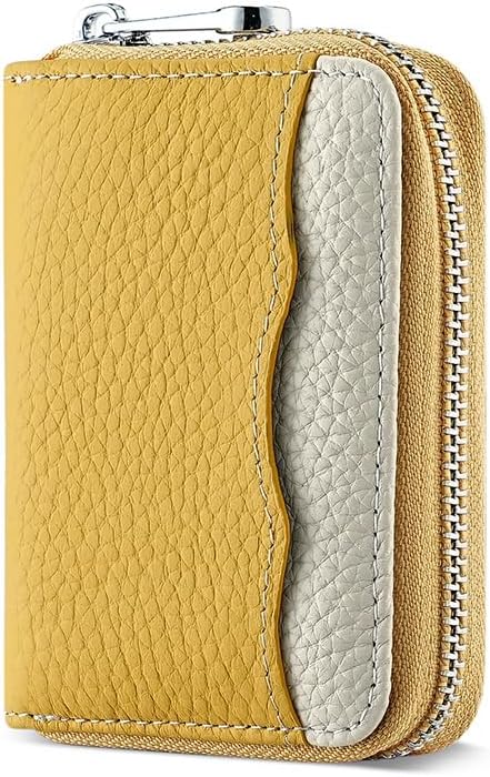 Linno RFID 20 Slots Credit Card Holder Genuine Leather Small Wallet for Women or Men with Zipper