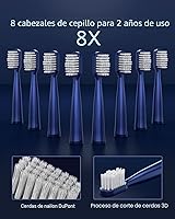 Vista 7 de cepillo de dientes eléctrico sónico impermeable IPX7, carga rápida de 2 horas con recordatorio de tiempo inteligente, 5 modos, 8 cabezales de Azul