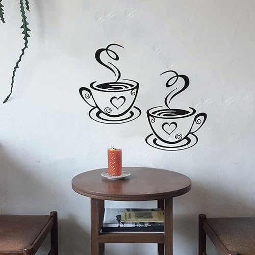 Miniatura 3 de 2 calcomanías de pared para cafetería, decoración de pared de cafetería, dos tazas de café, calcomanías extraíbles para cocina, estación de café,