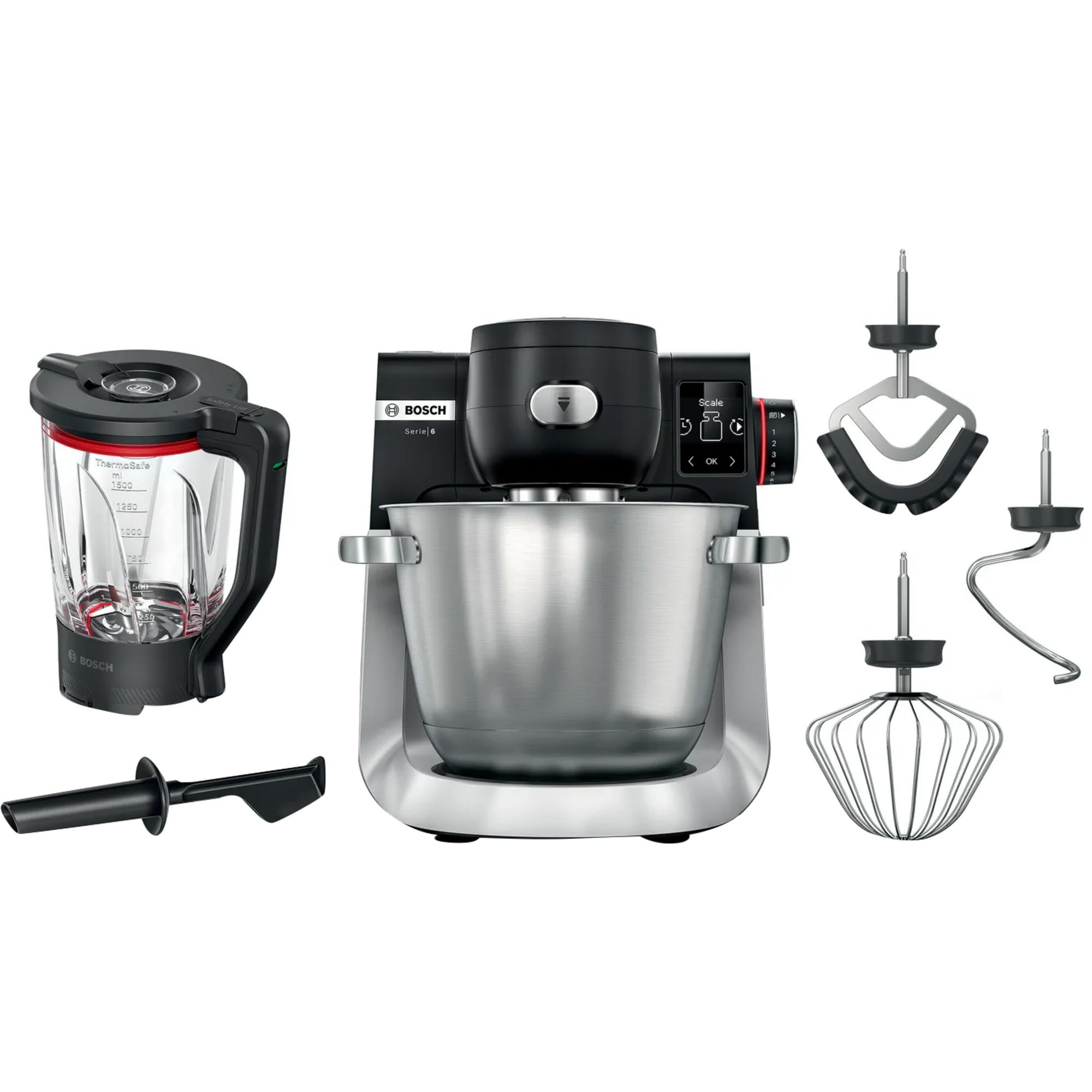 Bosch - Robot de Cocina, Serie 6, 1600 W, Báscula incorporada, Acero Inoxidable, MUMS6ZS17