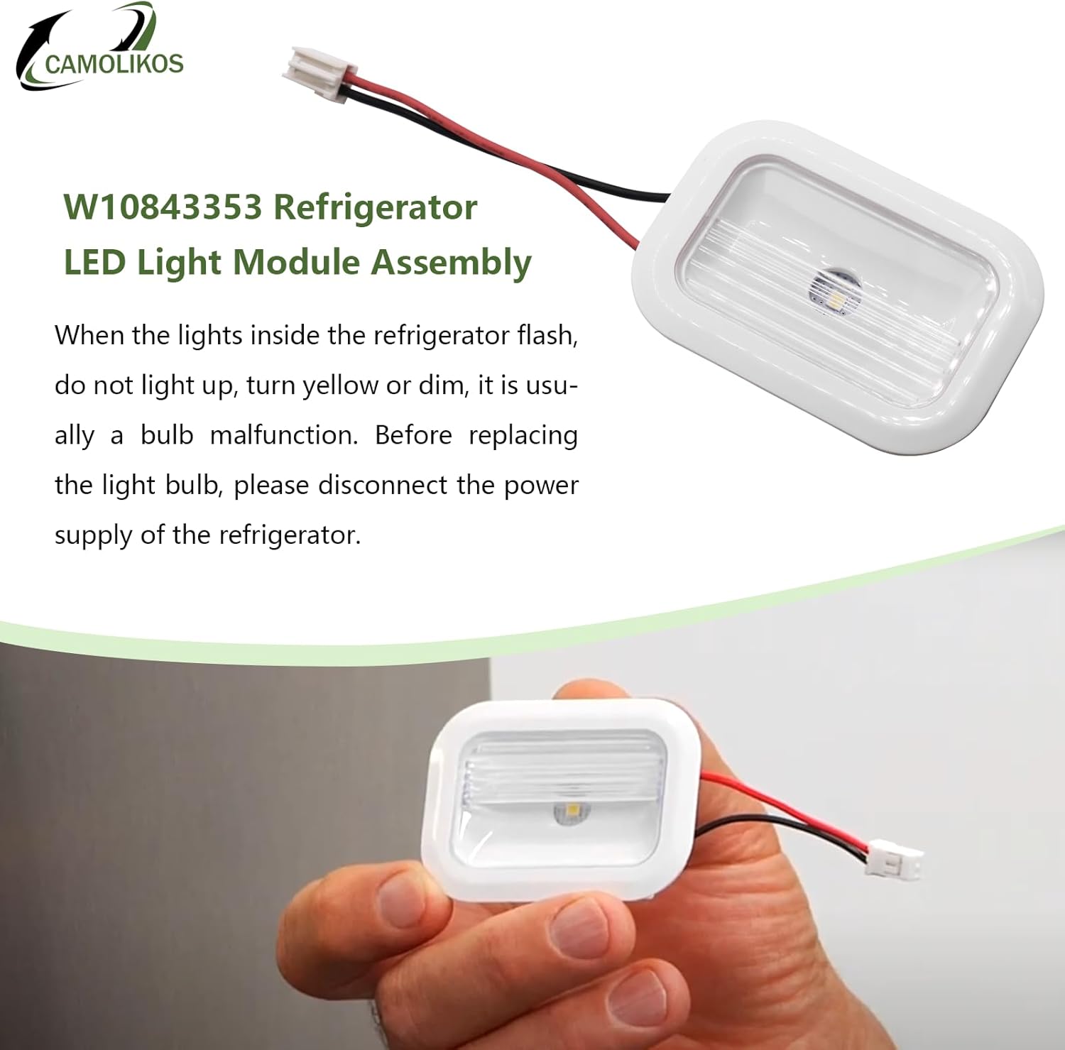 5 Pack W10843353 W11205083 W10695459 Light Bulb Compatible with Whirlpool Refrigerator Light Bulb Replacement Refrigerator LED Light Module Assembly White