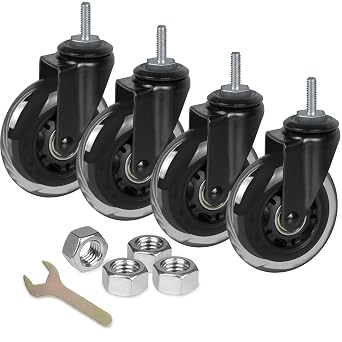 8T8 3 Inch Rubber Caster Wheels Heavy Duty with 5/16"-18 x 1 Threaded Stem Casters Set of 4 Screw Diameter 5/16", Length 1", Quiet and Smooth Rolling Castors for Furniture Hardwood Floors