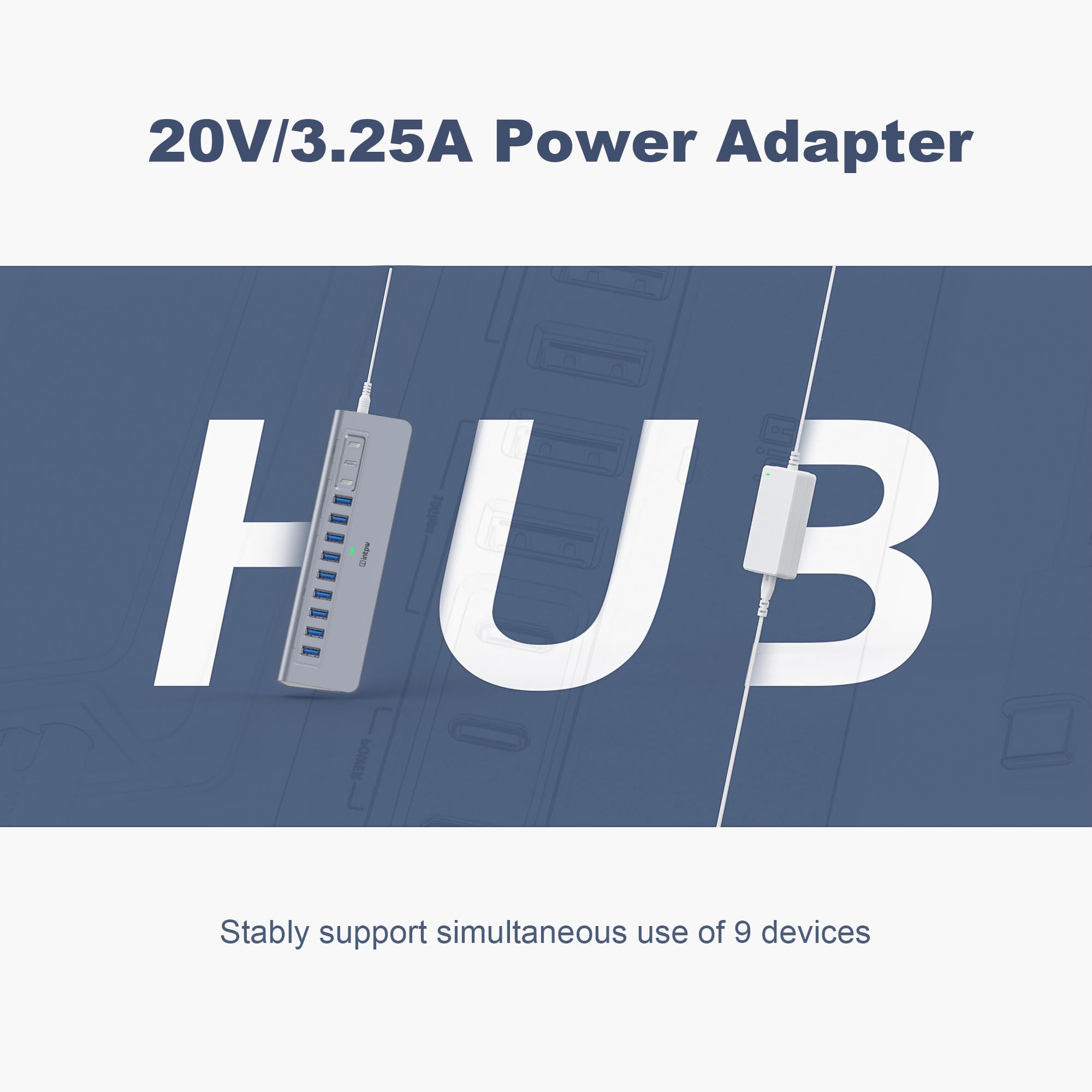 YH9AC - Concentrador USB alimentado de 10 Gbps, divisor USB de 12 puertos con USB A/USB C 3.2, 4 USB 3.0, 2 puertos de carga PD de 45 W, adaptador de corriente de 65 W + cable de 3.3 pies