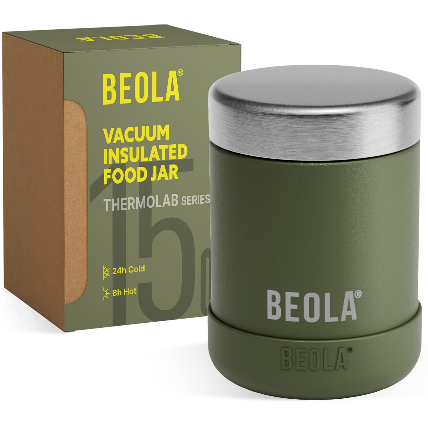BEOLA 450ml Food Jar Lunch Box Thermos Stainless Steel Double Wall Insulated Travel Food Flask for Kids and Adults, 15oz (Forest Green)