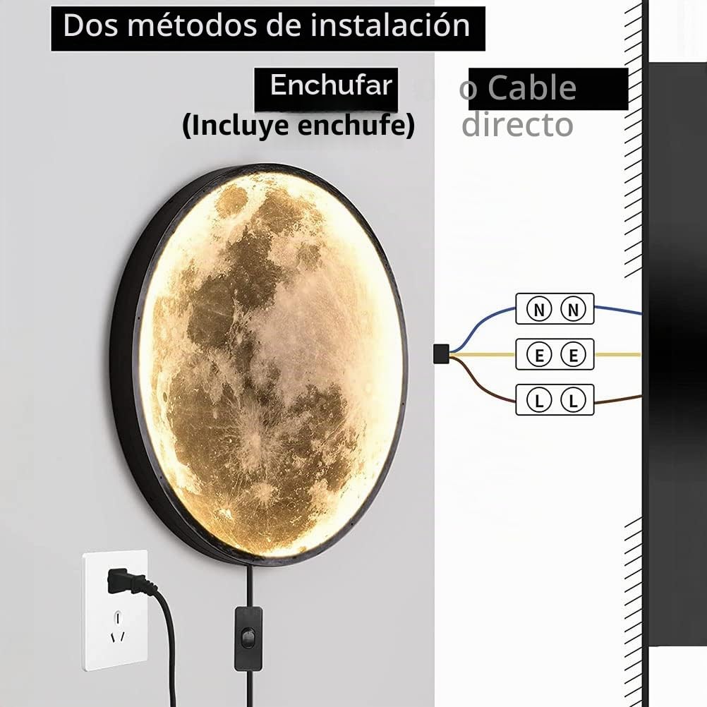 Lámpara de Pared LED Luna 31W Aplique de Pared Dormitorio Luz de Pared Luna 3D LED Aplique de Pared con Cable Enchufe e Interruptor Lámpara de Pared Moderno Regulable Apliques de Pared interior Salon