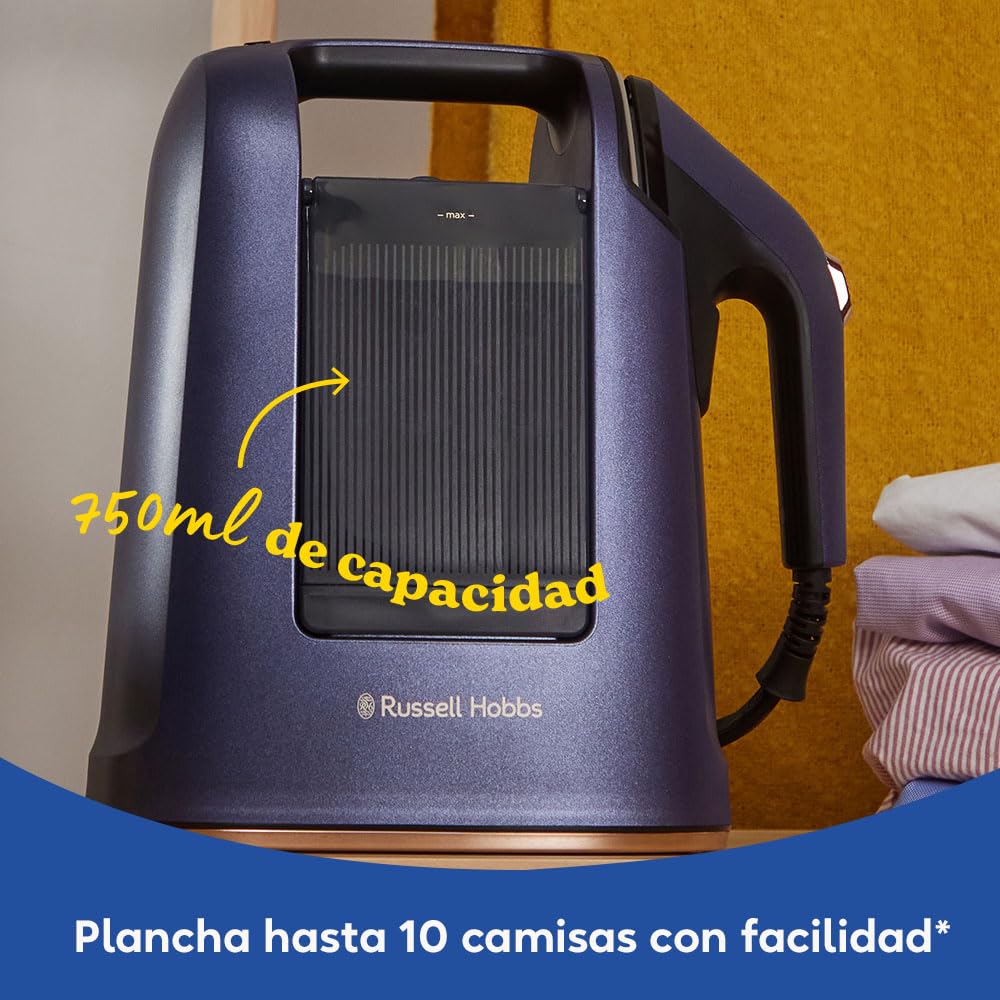 Russell Hobbs Plancha Vertical [2 en 1: Plancha y Vaporizador] Steam Genie Maestro (1700W,20g/min) 2 Accesorios: Delicados y Tapicería,Placa Cerámica,Depósito 750 ml,Almacenaje Integrado, 27600-56