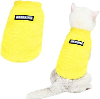 Good Luck Pattern Cats Outfits Sleeveless Cute Cat Apparel Soft Warm Pink Pet Shirts Indoor Puppy Kitten (Large, Yellow)
