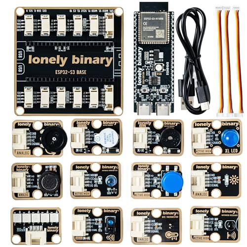 Image of Lonely Binary TinkerBlock ESP32-S3 Starter Kit 12 Sensors for Arduino IDE | ESP32-S3 16MB, WiFi + BT 5.0; expansion board + 12 plug-in sensor modules; standardized cables, no breadboard wiring