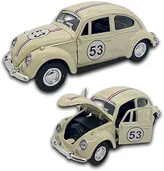 Carrinho de ferro Fusca 53, Miniatura de carro colecionável, abre portas e capô, Com fricção, Bege, 12 CM