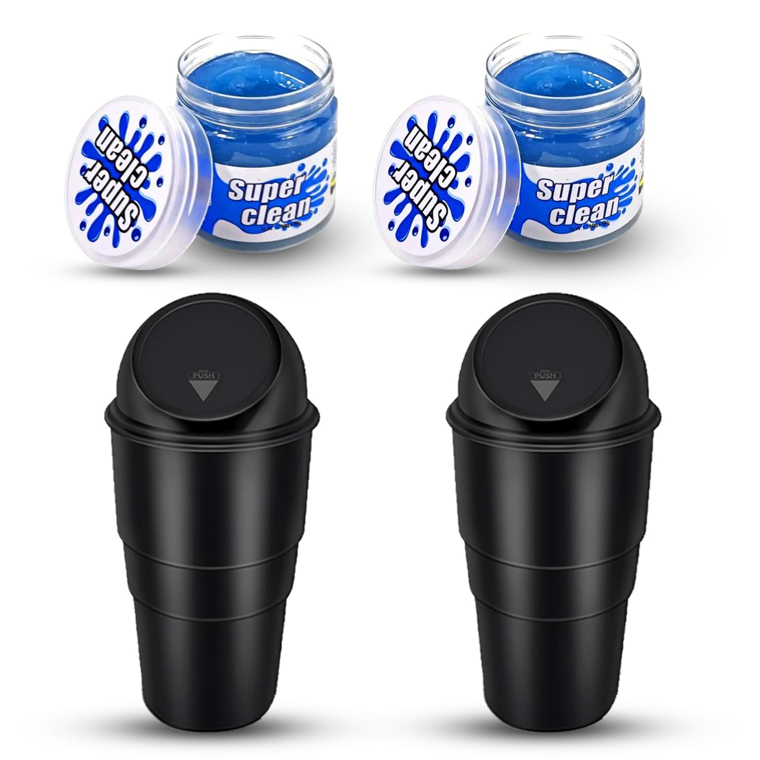 Car Cleaning Accessories Combo 4 Pcs – Combo of Compact Trash Bin 2 Pc and Super Clean Magic Gel Cleaner 2 Pc – Multiuse Auto Cleaning & Organizing Accessories for Vehicle, Home & Office Use