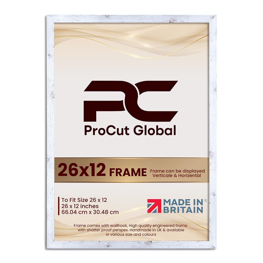 Procut Global 26X12 White Rustic Picture Frames - Modern Wooden Photo Frame with Shatterproof Perspex for Wall or Tabletop - Perfect for Posters, Certificates, Prints - Sizes & Colors Available