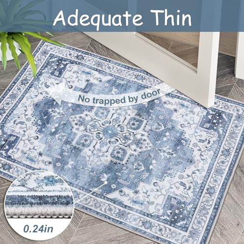 Mecko Boho Tribal Area Rug - 2X3 Distressed Small Entryway Rug Doormat Faux Wool Non-Slip Washable Low-Pile Floor Carpet For Indoor Front Entrance Kitchen Bathroom thumb #4