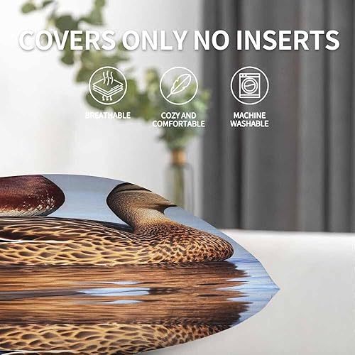 Miniatura 7 de Juego de 2 almohadas decorativas cuadradas con diseño de pato y pato verde para nadar en el lago para sofá y cama, para mujeres, hombres, niños y