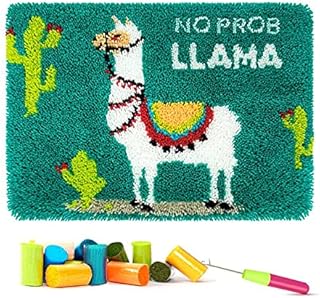 ROCKY&CHAO Latch Hook Alpaca Rug Making Kit, Home Carpet Making Cushion, DIY Crafting Kit for Home Decor Abstract Painting 62 X 40 cm
