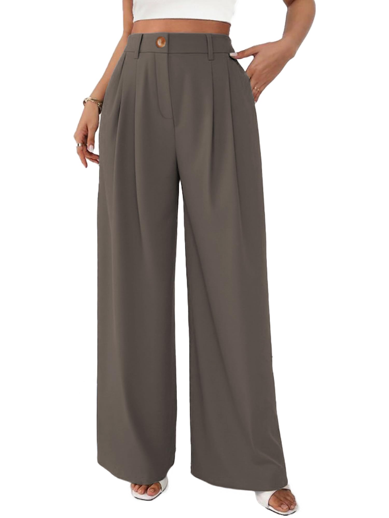 Women's Wide Leg Dress Pants High Waisted Loose Fit Business Casual Work Trousers with Pockets 2025