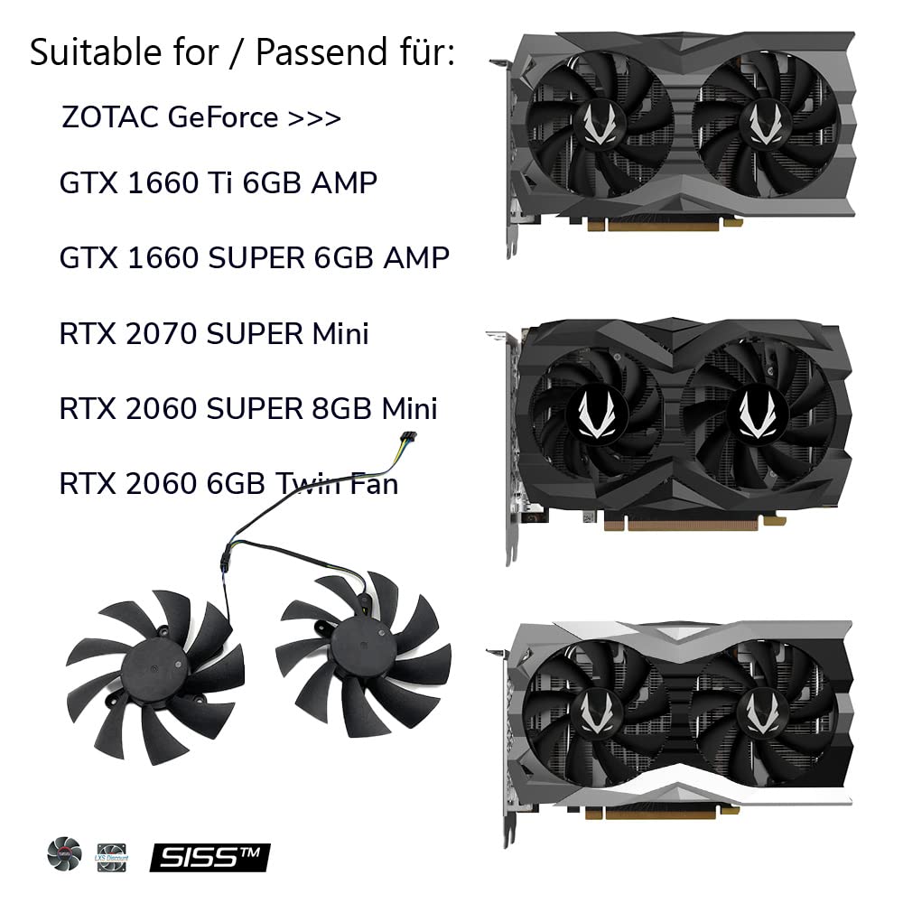 SISS Ventola grafica per Zotac GeForce RTX 1660ti RTX 2060 2070 Super Video Card Ventola per scheda grafica GA92A2H Ventilatore grafico 87 mm