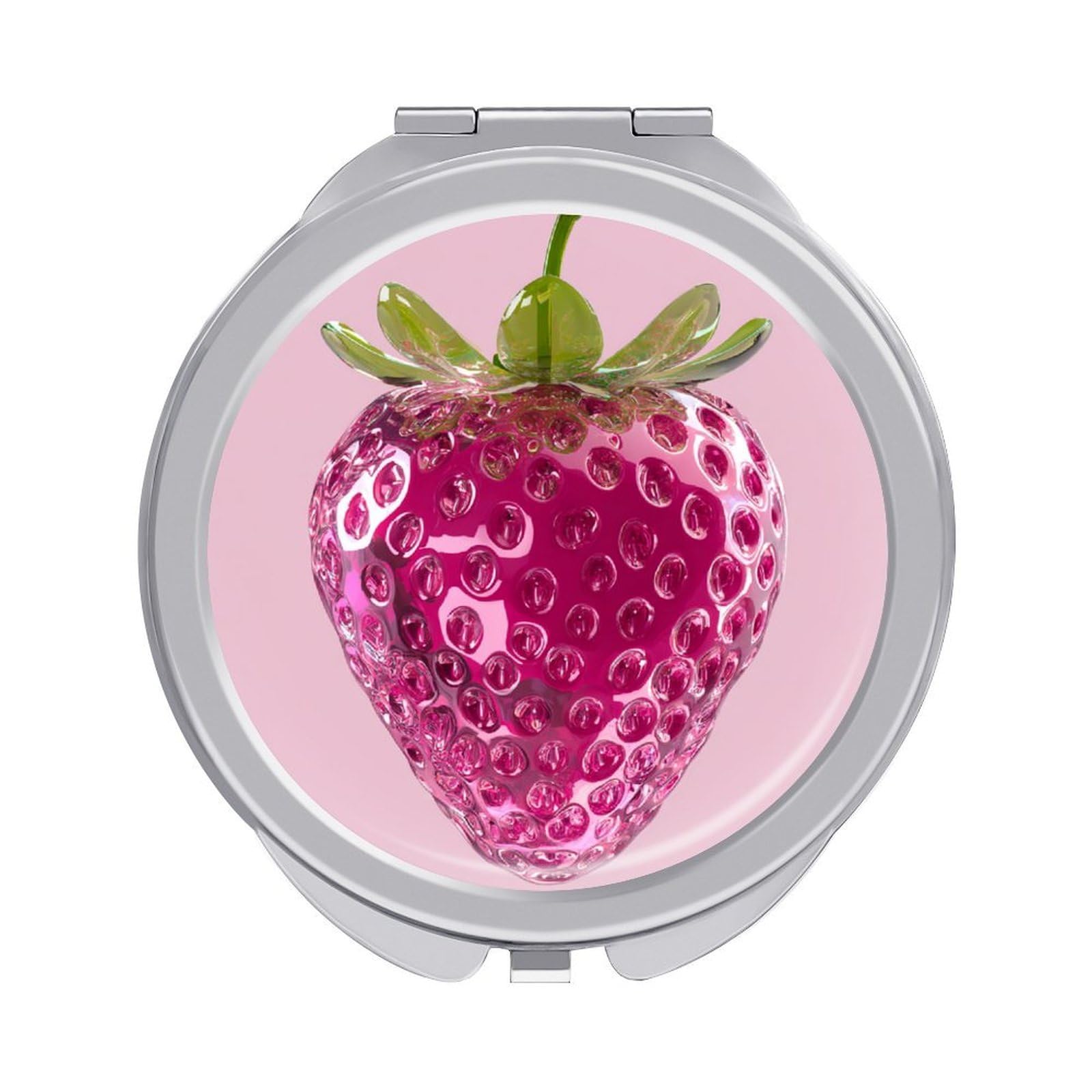 Jubonexis Stylized Pink Strawberry Women Pocket Mirrors, Girls Small Portable Travel Makeup Mini Mirror