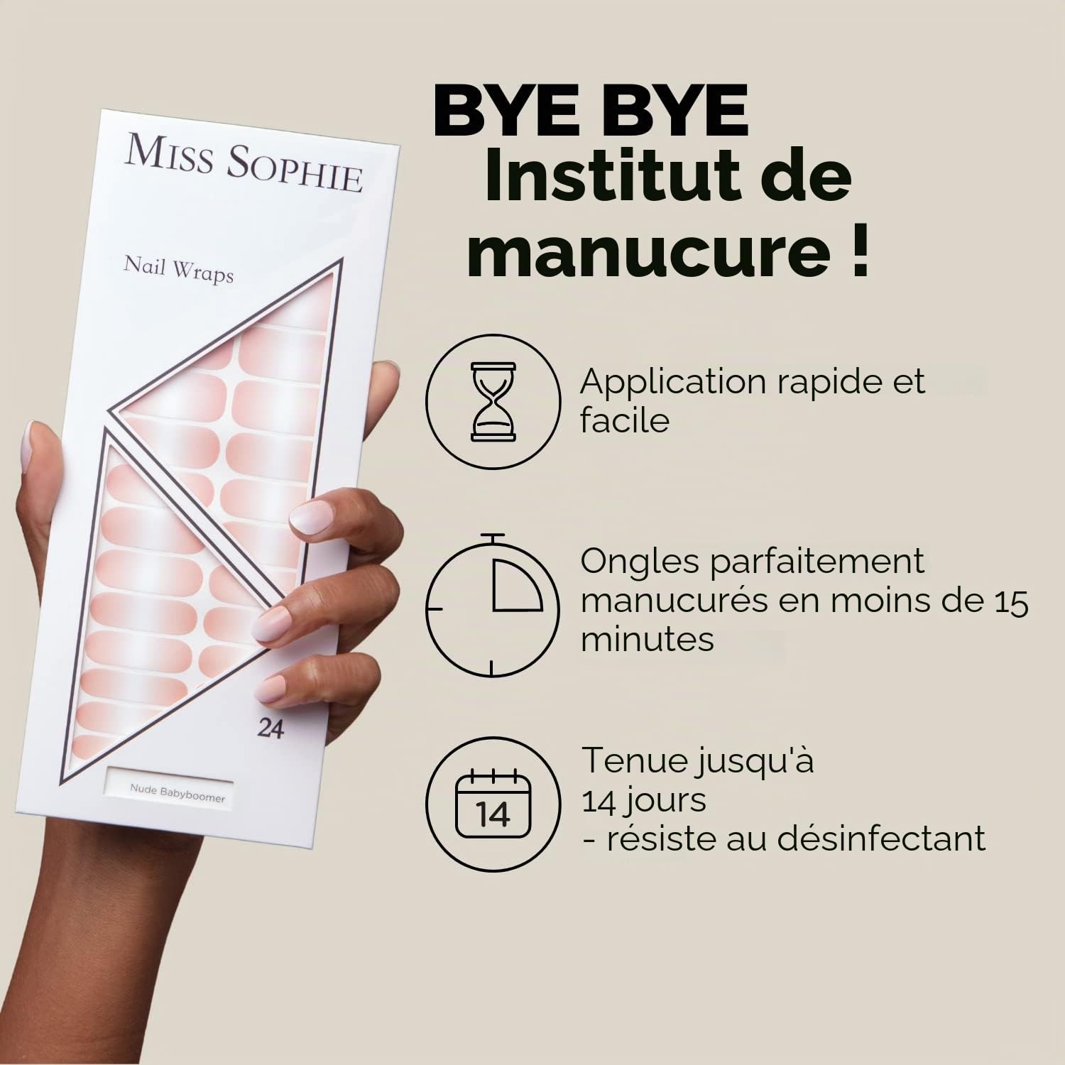 Miss Sophie 's Starter set de films auto-adhésifs pour ongles, autocollants pour ongles en rose baby-boomer et baby-boomer nu, longue tenue, application facile et rapide
