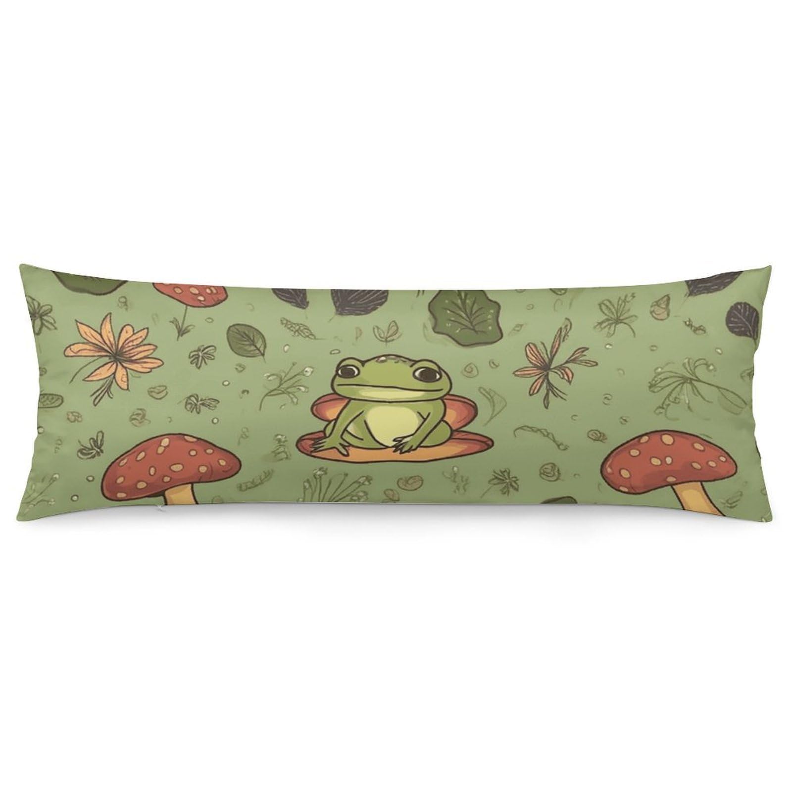2 Pack Pillow Cases for Hair and Skin, Soft Breathable Pillow Case Covers with Hidden Zipper, Frogs and Mushrooms Pillowcase 20"x54" Pillow Covers for Sleeping Gift