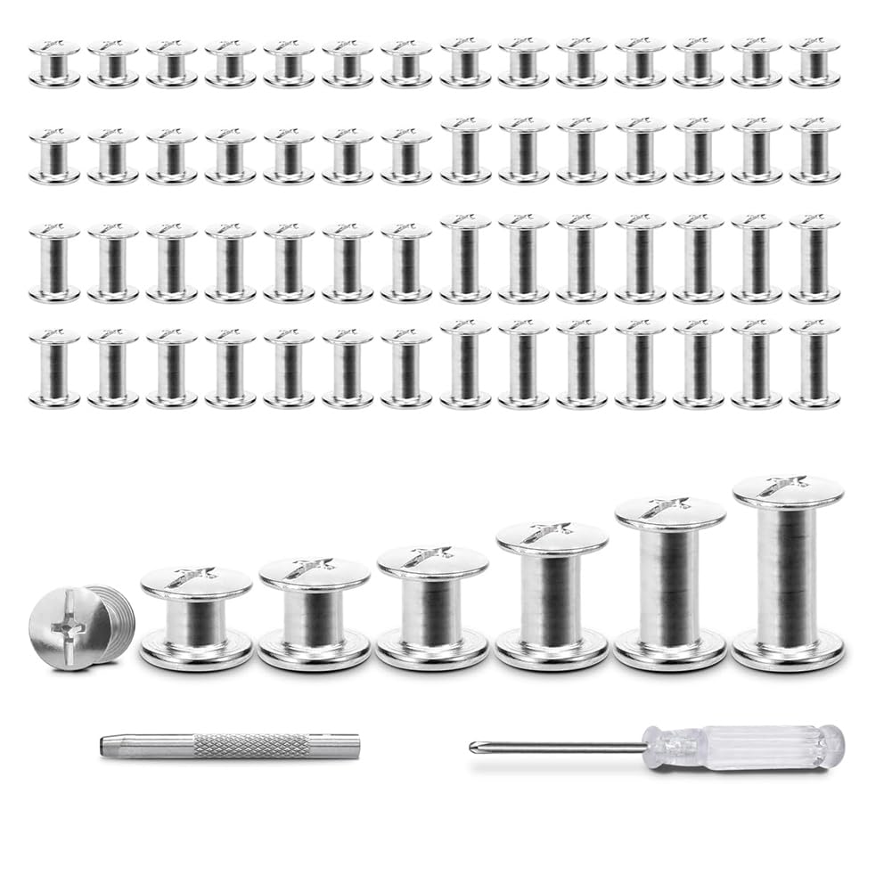 Littimoon 120 Sets Leather Rivet Binding Screws Hardware Fasteners for Belts, Wallets, Bags, Collars