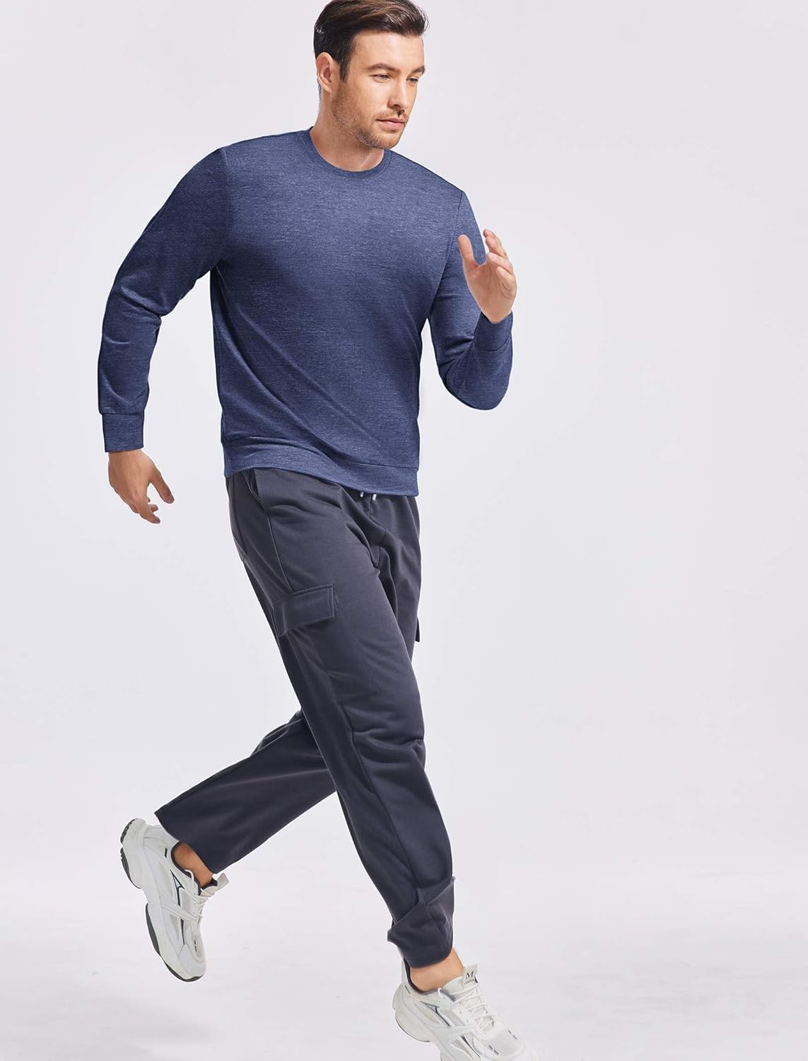 PINSPARK Men's Long Sleeve Shirts Crew Neck T-Shirt Casual Pullover Tees Soft Stretch Basic Tee Shirt with Zipper Pocket - Image 3