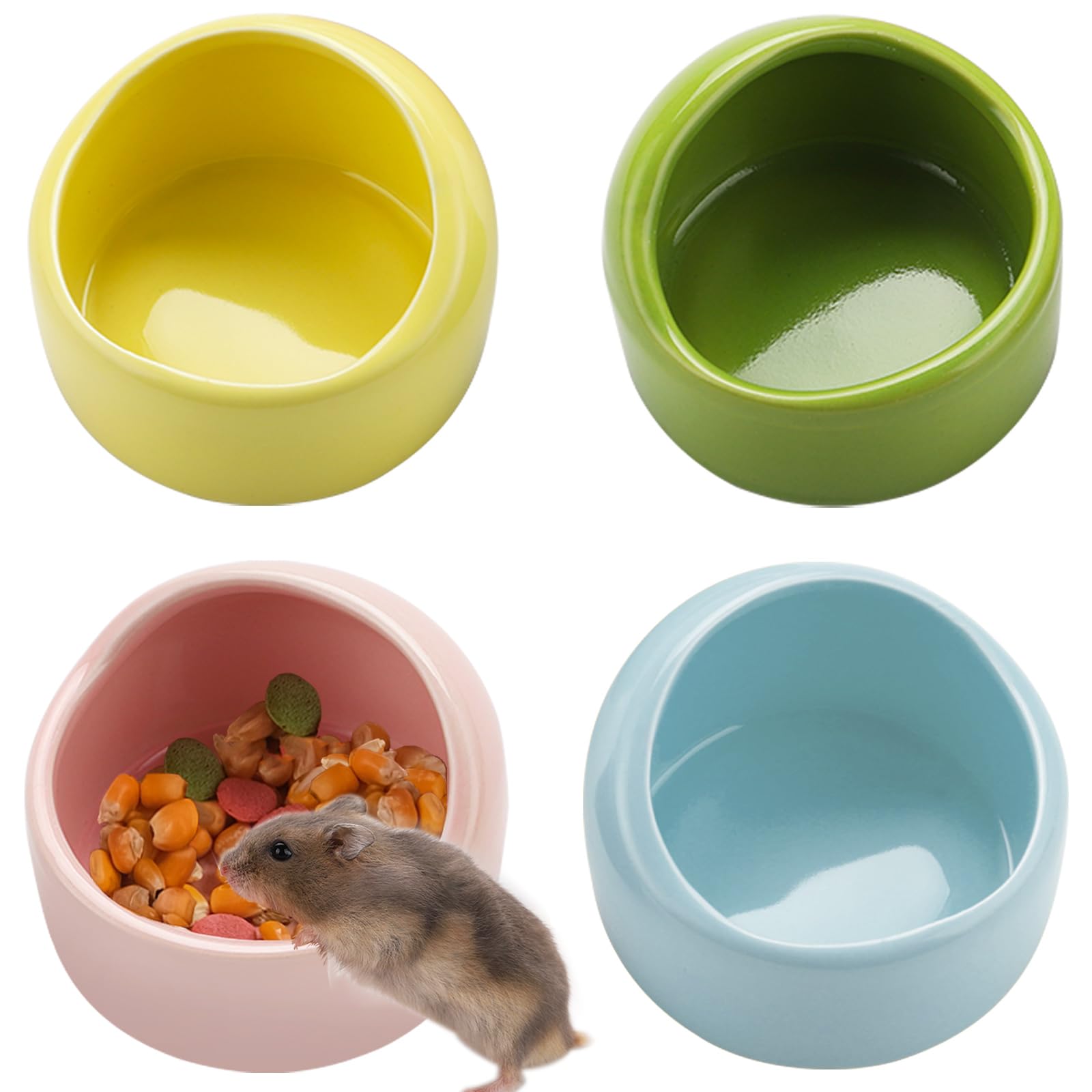 VanEnjoy 4 Pack Medium Hamster Food Bowl Ceramic Guinea Pig Food Dish No Spill Hamster Food and Water Bowl Small Animal Food Bowl for Chinchilla