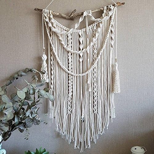 Macrame,Boho,Hand Work Home Decorations For Apartment White Cotton Tassel Woven Wall Hanging Fringe Woven Wall Decor Bohemian Bedroom Living Room Dorm