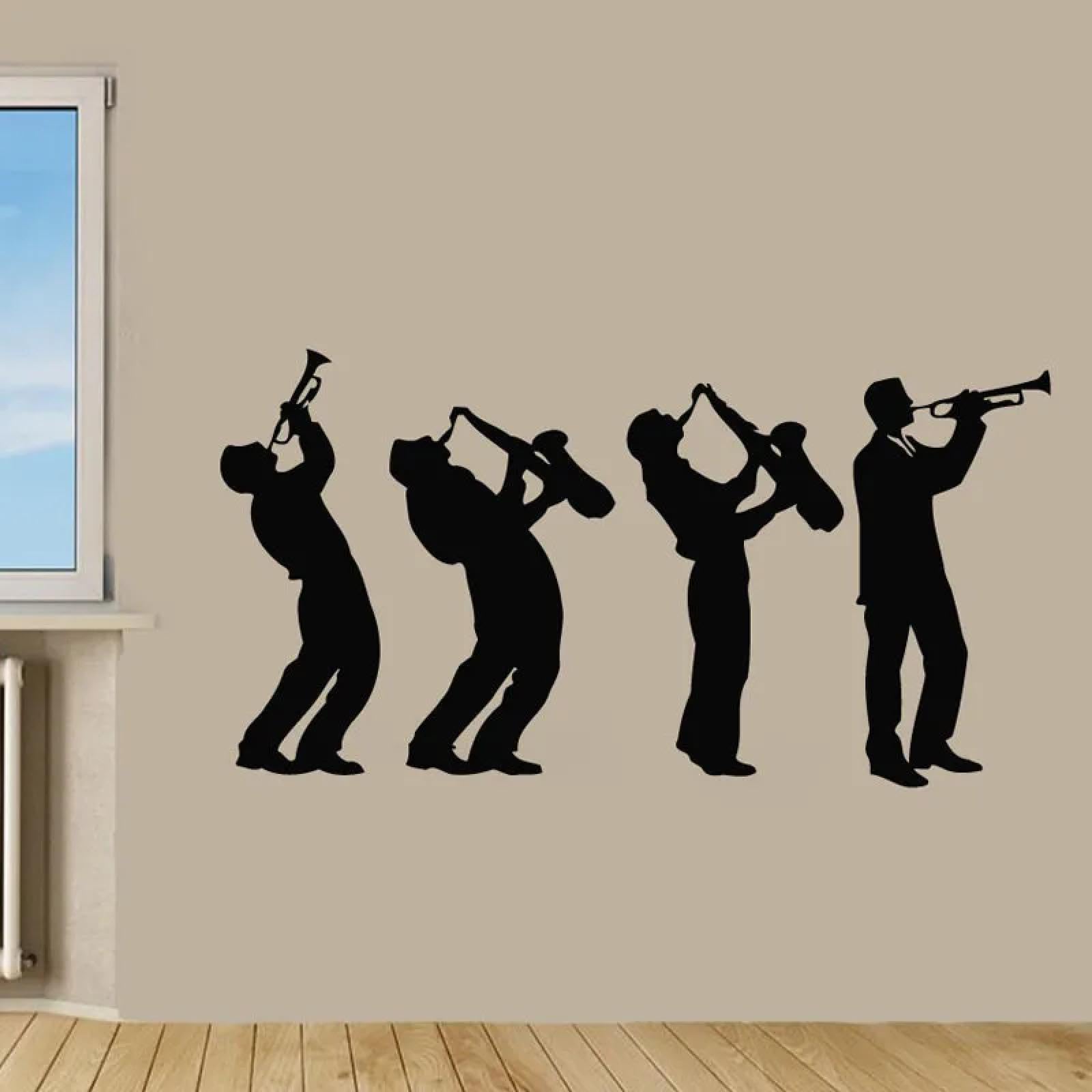 Musician wall Sticker Music Group Art Design Boys Playing Saxophone Sticker Decoration/Black