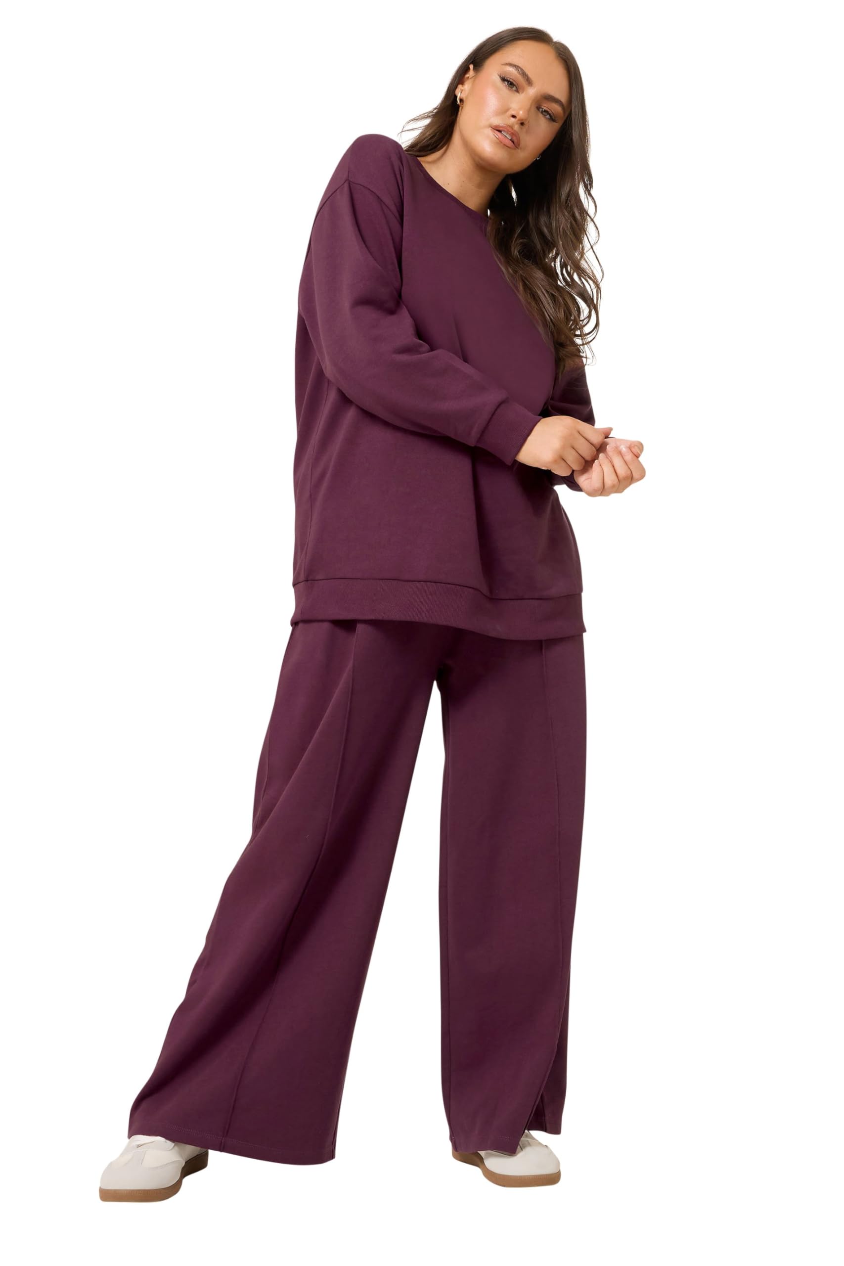 Yours Women's Burgundy Curve Red Sweatshirt & Wide Leg Jogger Set - Plus Curve 22-24 Plus
