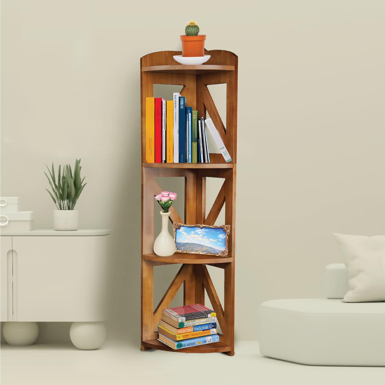 YCICI Corner Shelf Stand, Corner Bookshelf, Small Corner Shelves by Natural Wood, Plant Stand, Corner Bookcase for Living Room, Home Office, Bedroom,
